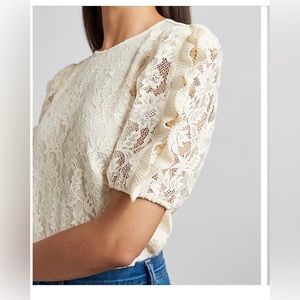 Express Women's Lace Ruffle Sleeve Top
